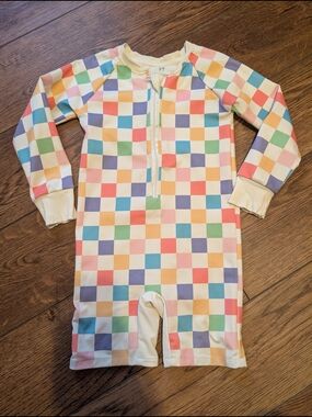💥3/$24 Kids Multi-Color Check Long-Sleeve Swim Rashguard One-Piece